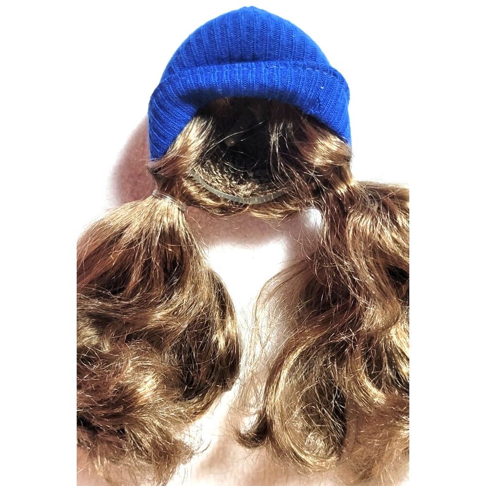 Spin Master Liv Doll Katie Replacement Wig Blue Beanie Hat Brown Pigtails Hair